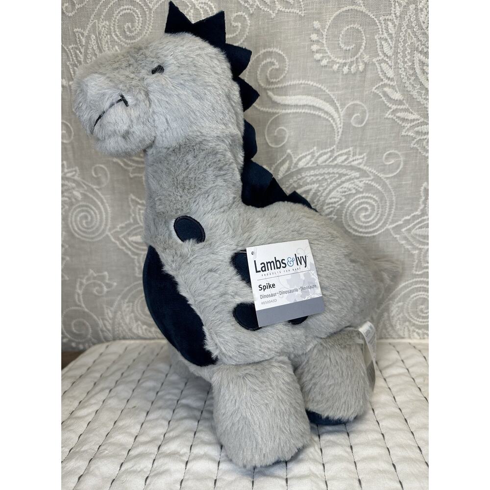 Lambs & Ivy Baby Dino Blue/Gray Plush Dinosaur Stuffed Animal Toy Plushie- Spike